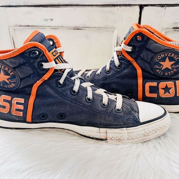 Converse Chuck Taylor All Star Navy Blue & Orange High Top Sneakers Mens 9 Wo 11 - Picture 4 of 8